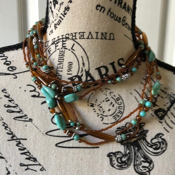 ⭐️Turquoise/ brown multi strand beaded necklace - Picture 3 of 7
